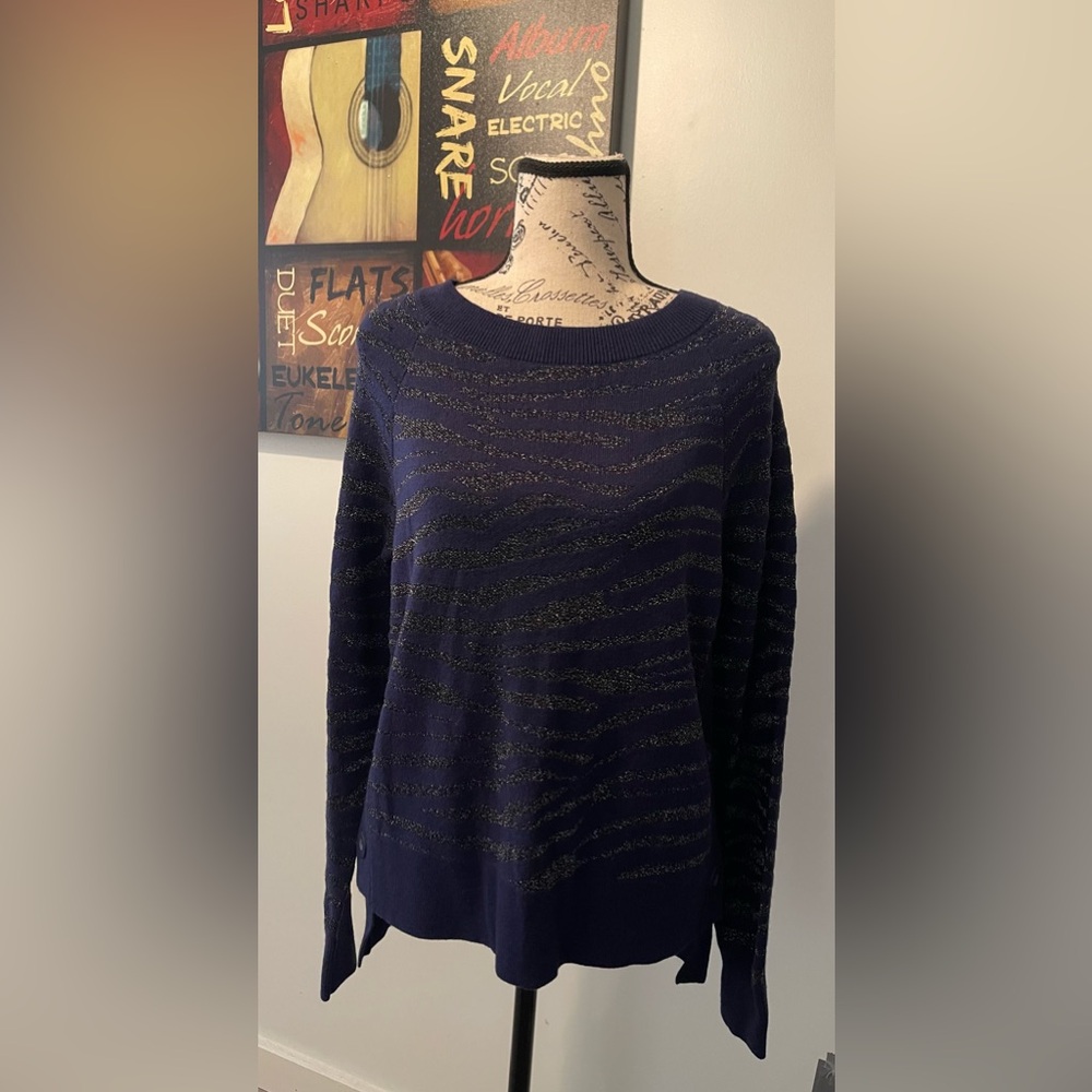 Stella & Dot Navy and Gold Patterned Sweater